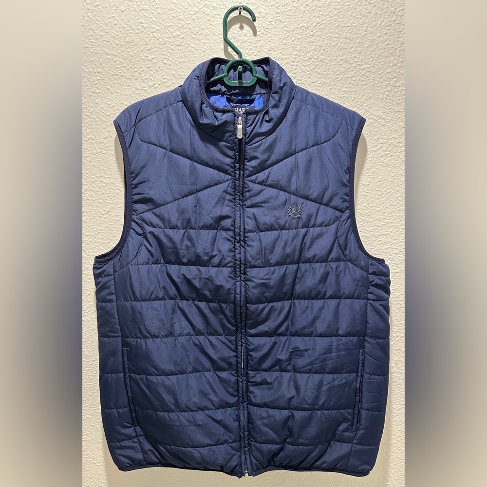Chaps Quilted Packable Vest - Navy / Navy Embroidery / Royal Blue, Medium